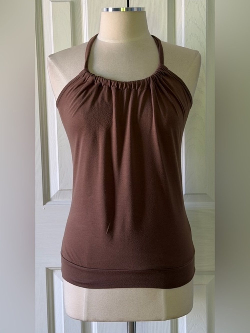 Blu Heaven Brown Halter Neck Top Sleeveless Stretch Knit Size M